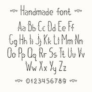 Simple romantic hand drawn font with hearts abc alphabet set