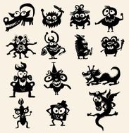 Drawing silhouettes of monsters dragons and dog