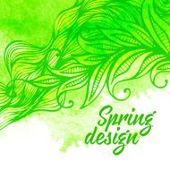 Vector watercolor background with feathers leaves