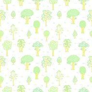 Kids style drawing doodle deciduous trees vector seamless pattern