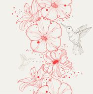 Seamless with flowers and bird
