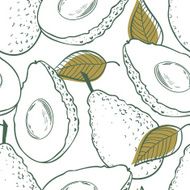 Outline seamless pattern with avocado and leaf