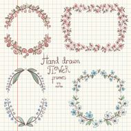 Set of hand drawn color floral frames