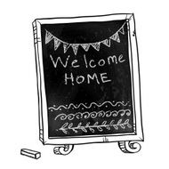 Chalkboard Welcome home sign Hand drawn Vector signboard