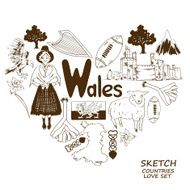 Wales symbols in heart shape concept