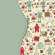 Template frame design for greeting card with colorful robots