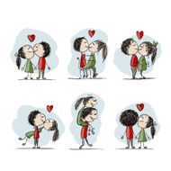 Couple in love kissing valentine sketch for your design N7