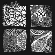 Zentangle doodles set white on black