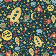 Space and aliens seamless pattern