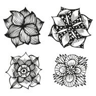 Floral doodling flowers set in tattoo style N6