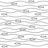 vector seamless abstract pattern waves fish vintage retro N6