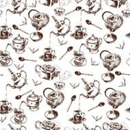 Teapot and cups seamless pattern