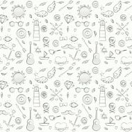 Sea hand drawn hipster seamless pattern over white