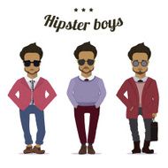 Hipster urban fashion trendy men boys colored sketch character set N2