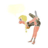 cartoon viking girl bowing with speech bubble N12