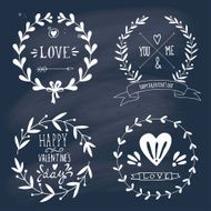 Valentine&#039;s day design elements on blackboard