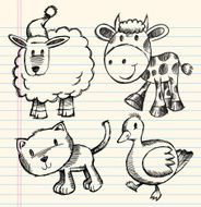 Doodle Sketch Farm animal Set