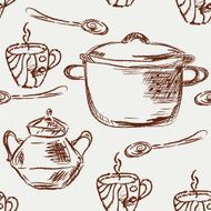 Seamless kitchen pattern with crockery