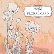 vintage floral card with poppy flowers