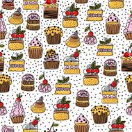 Seamless pattern of hand drawn cakes desserts