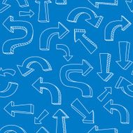 Sketchy white arrows and pointers on blue seamless pattern vector