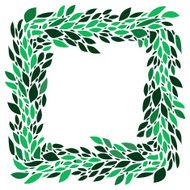 Green leaves fresh spring wreath frame on white background vector