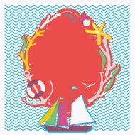 Nautical theme frame with sailing vessel