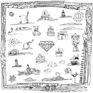 Sketch styled set with design elements