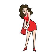 cartoon woman looking in handbag N14