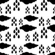 Seamless pattern with silhouettes clouds and rain drops N2