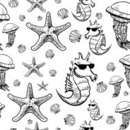 Sea animals seamless pattern