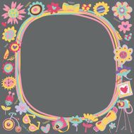 Flower Love cute frame with fashionable things Dark background