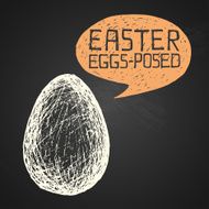 Easter egg with humorous phrase on chalkboard