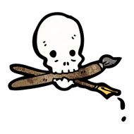 cartoon skull holding paintbrush in mouth N6