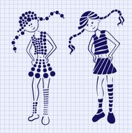 Drawn ink girl on the notebook sheet