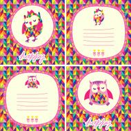 Owls greeting card and triangles seamless background N2