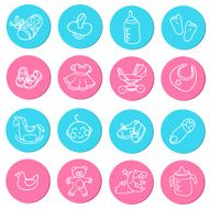 Set of colorful doodles icons about baby goods
