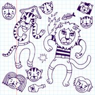 Lion and tiger pirates School notebook Vector illustration