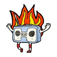 burning radio cassette player cartoon N10