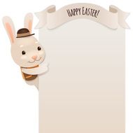 Happy Easter Bunny Looking at Blank Poster