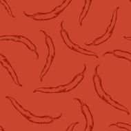 Vector Seamless Pattern of Sketch Chili Peppers on Red Background