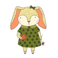 Sad rabbit - illustration with bunny heart flower N2
