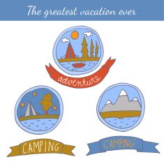 Set of doodle camping badges N2