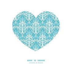 Vector light blue swirls damask heart silhouette pattern frame N2