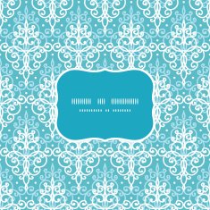 Vector light blue swirls damask frame seamless pattern background N2
