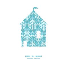 Vector light blue swirls damask house silhouette pattern frame