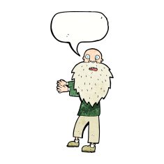 cartoon bearded old man with speech bubble N50