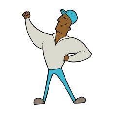cartoon man striking heroic pose N13