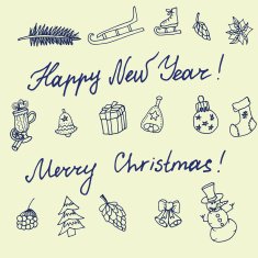 Christmas sketch Congratulations with New year in Typographic style N7