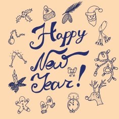 Christmas sketch Congratulations with New year in Typographic style N8